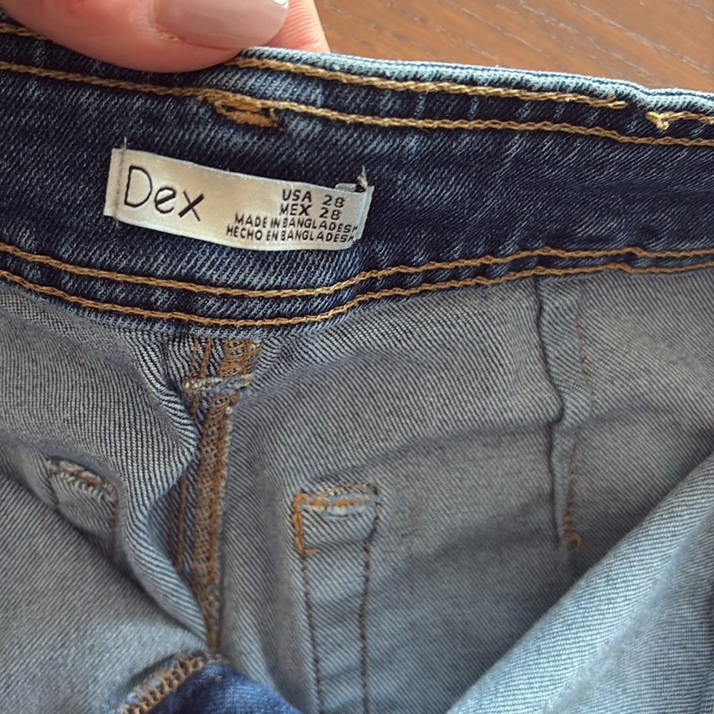DEX - Indigo High Waist, Wide Leg, Raw Hem Jeans - Picture 6 of 8